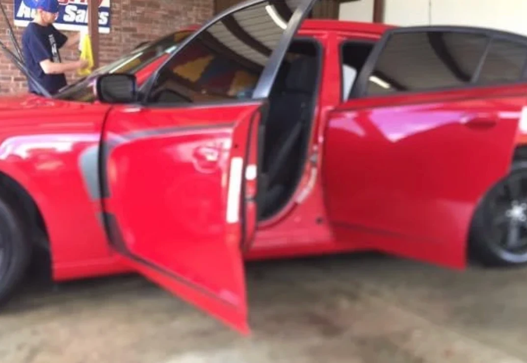 Red car interior & exterior detail